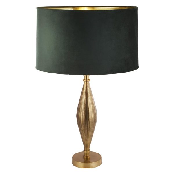 Rye Green Velvet Shade Table Lamp In Antique Brass | Bed Sava