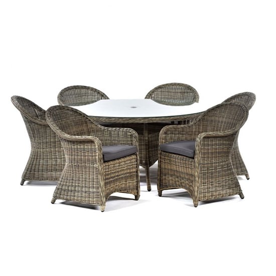 Ryker Outdoor Rattan Dining Table With 6 Armchairs In Brown Grey