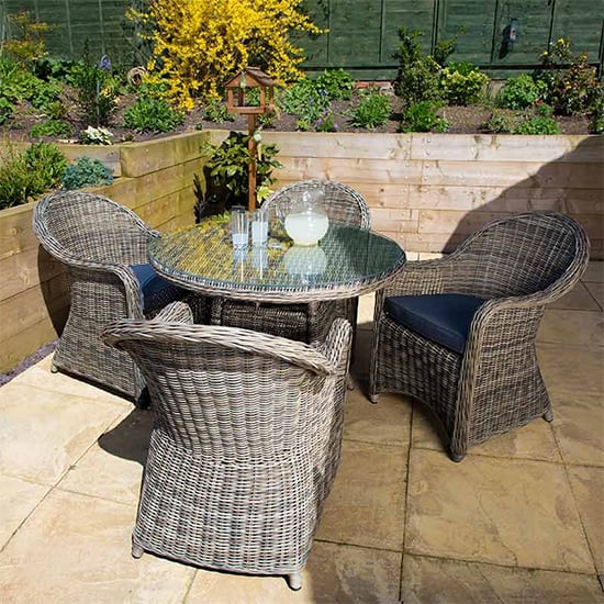 Ryker Outdoor Rattan Dining Table With 4 Armchairs In Brown Grey