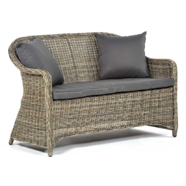 Ryker Rattan 2 Seater Sofa With Dark Grey Cushion In Brown | Bed Sava