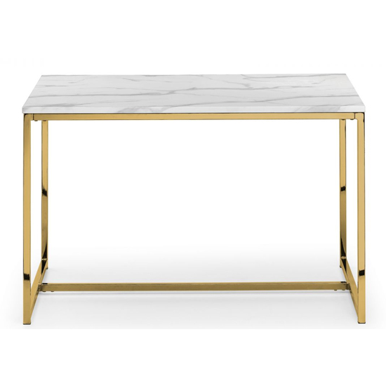 Sable Wooden Dining Table In White Marble Effect With Gold Legs