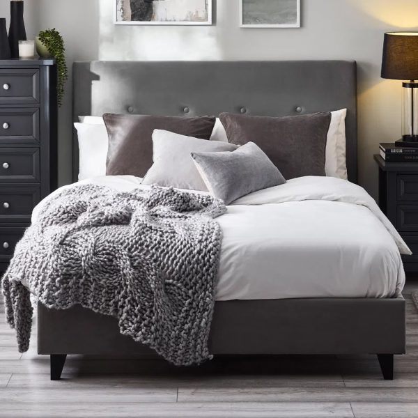 Safara Velvet Small Double bed In Grey | Bed Sava