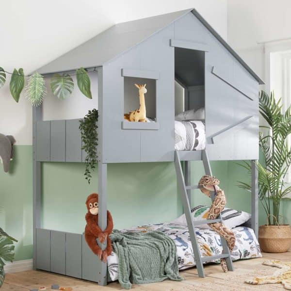 Safaris Wooden Bunk Bed With Ladder In Grey | Bed Sava