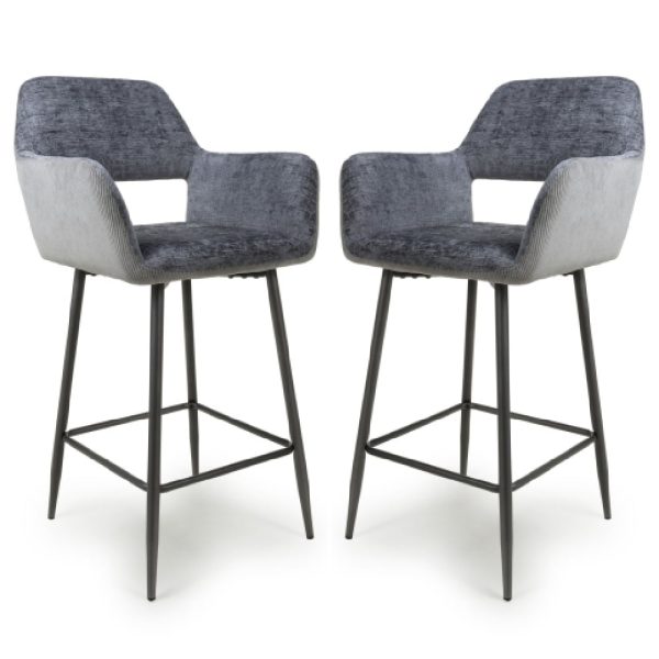 Safford Blue And Grey Fabric Bar Chairs With Black Legs In Pair | Bed Sava