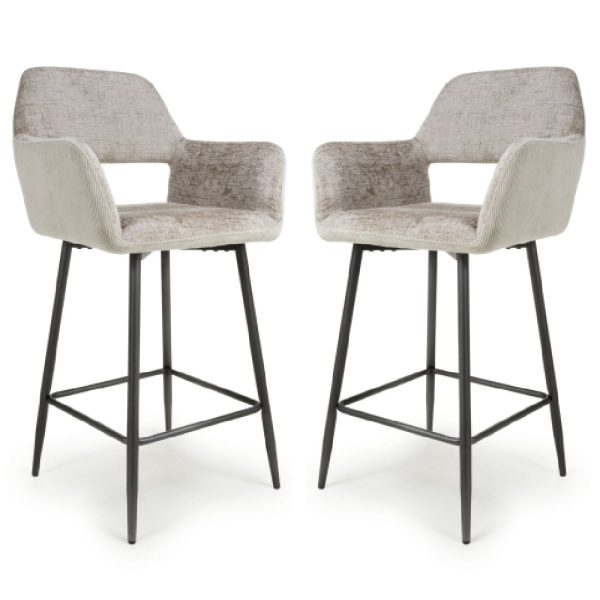Safford Mink Fabric Bar Chairs With Black Legs In Pair | Bed Sava