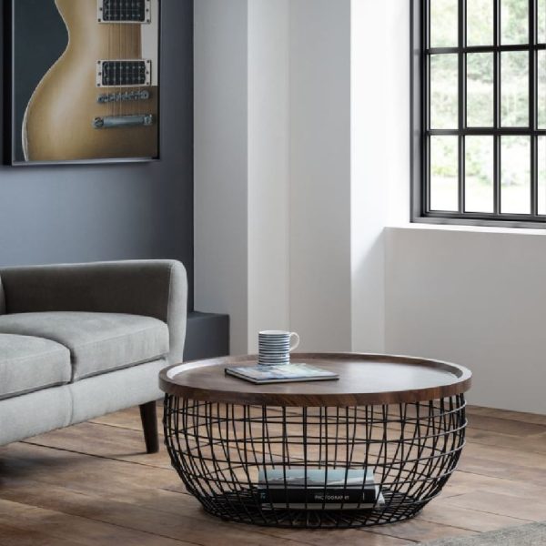 Sahalie Wooden Coffee Table With Metal Frame In Walnut | Bed Sava