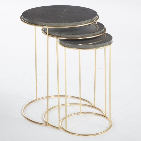 Sahuarita Wooden Nest Of 3 Tables In Dusky Marble Effect | Bed Sava