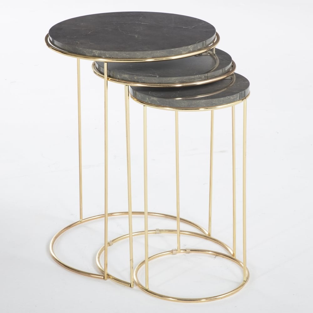 Sahuarita Wooden Nest Of 3 Tables In Dusky Marble Effect
