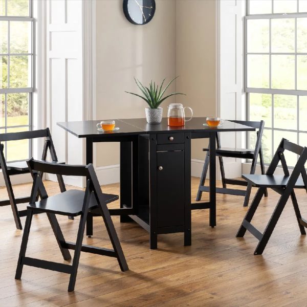 Saidi Wooden Folding Dining Table With 4 Chairs In Black | Bed Sava