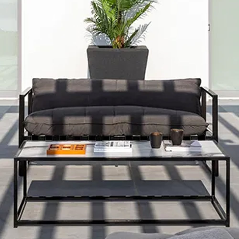 Salado Fabric Garden 2 Seater Sofa In Slate Natte And Charcoal
