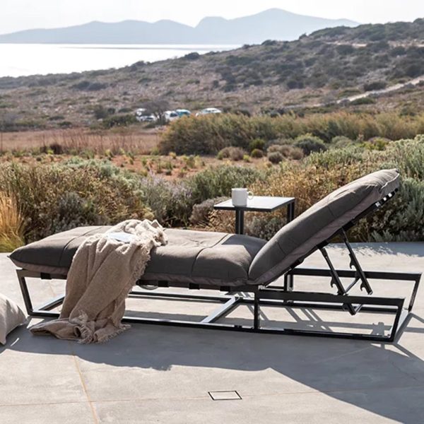 Salado Fabric Outdoor Sun Lounger In Slate Natte And Charcoal | Bed Sava