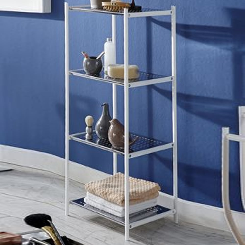 Salado Steel Shelving Unit With 4 Shelves In White And Chrome