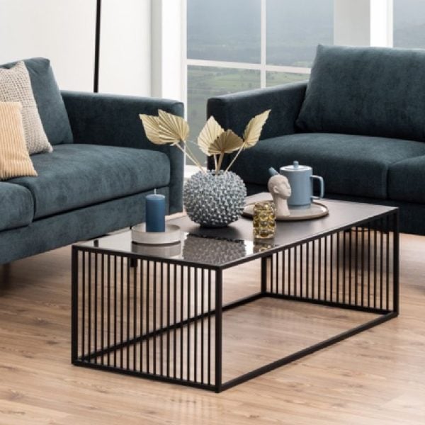 Salem Wooden And Glass Coffee Tables In Black Marble Effect | Bed Sava