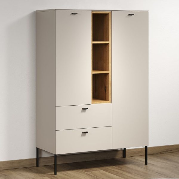 Salem Wooden Highboard With 2 Doors 2 Drawers In Cashmere And Oak | Bed Sava