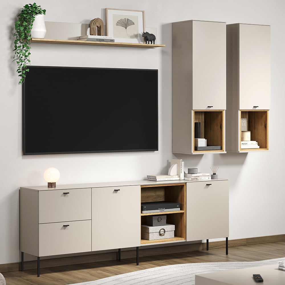 Salem Wooden Living Room Furniture Set In Cashmere And Oak