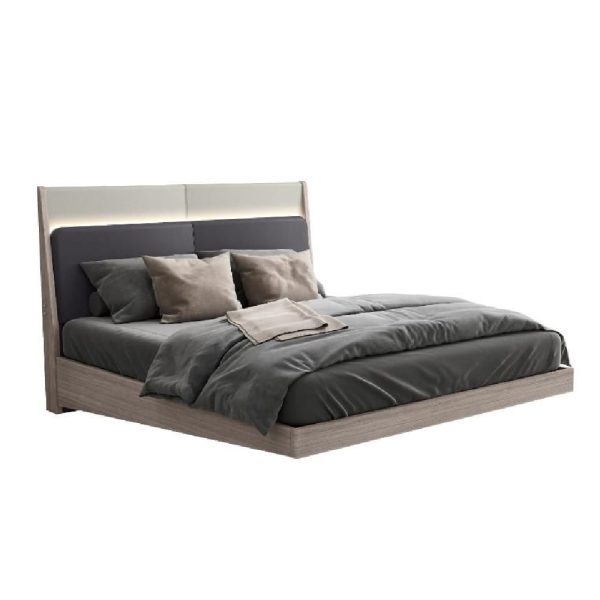 Salinas Wooden King Size Bed In Beige With LED | Bed Sava
