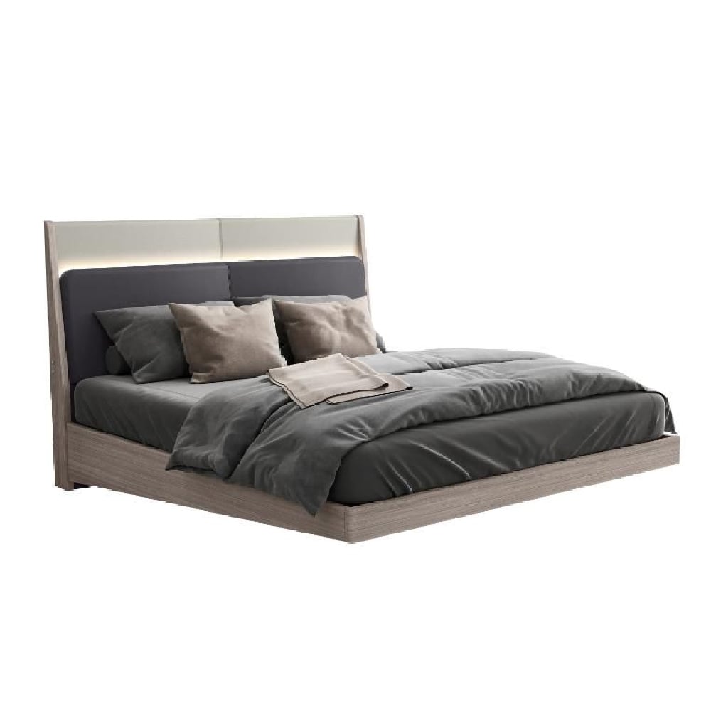 Salinas Wooden King Size Bed In Beige With LED