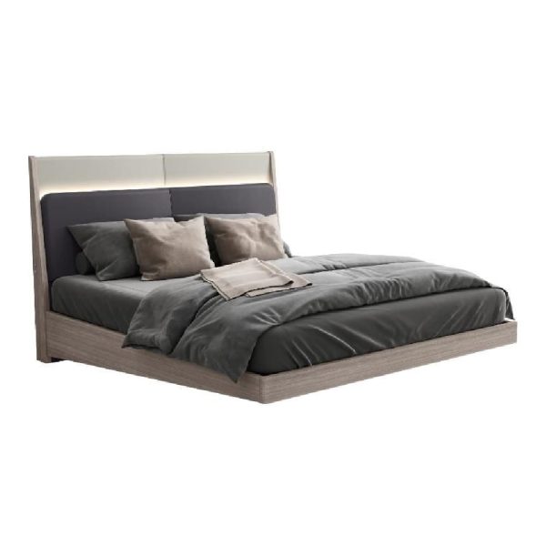 Salinas Wooden Super King Size Bed In Beige With LED | Bed Sava