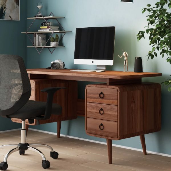 Salisbury Wooden Laptop Desk With 6 Drawers In Brown Oak | Bed Sava