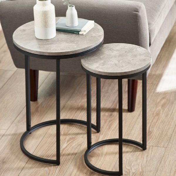 Salome Wooden Nest Of 2 Tables In Concrete Effect | Bed Sava