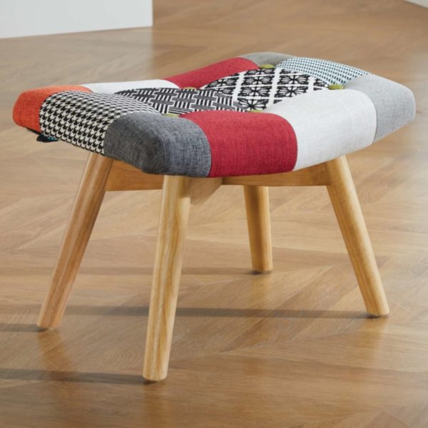 Salona Fabric Foot Stool With Oak Legs In Multicolored | Bed Sava