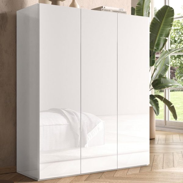 Salta High Gloss Shoe Storage Cabinet With 3 Doors In White | Bed Sava