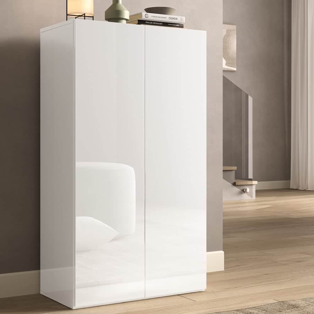 Salta High Gloss Shoe Storage Cabinet With 2 Doors In White