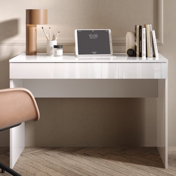 Salta Large High Gloss Laptop Desk With 1 Drawer In White | Bed Sava
