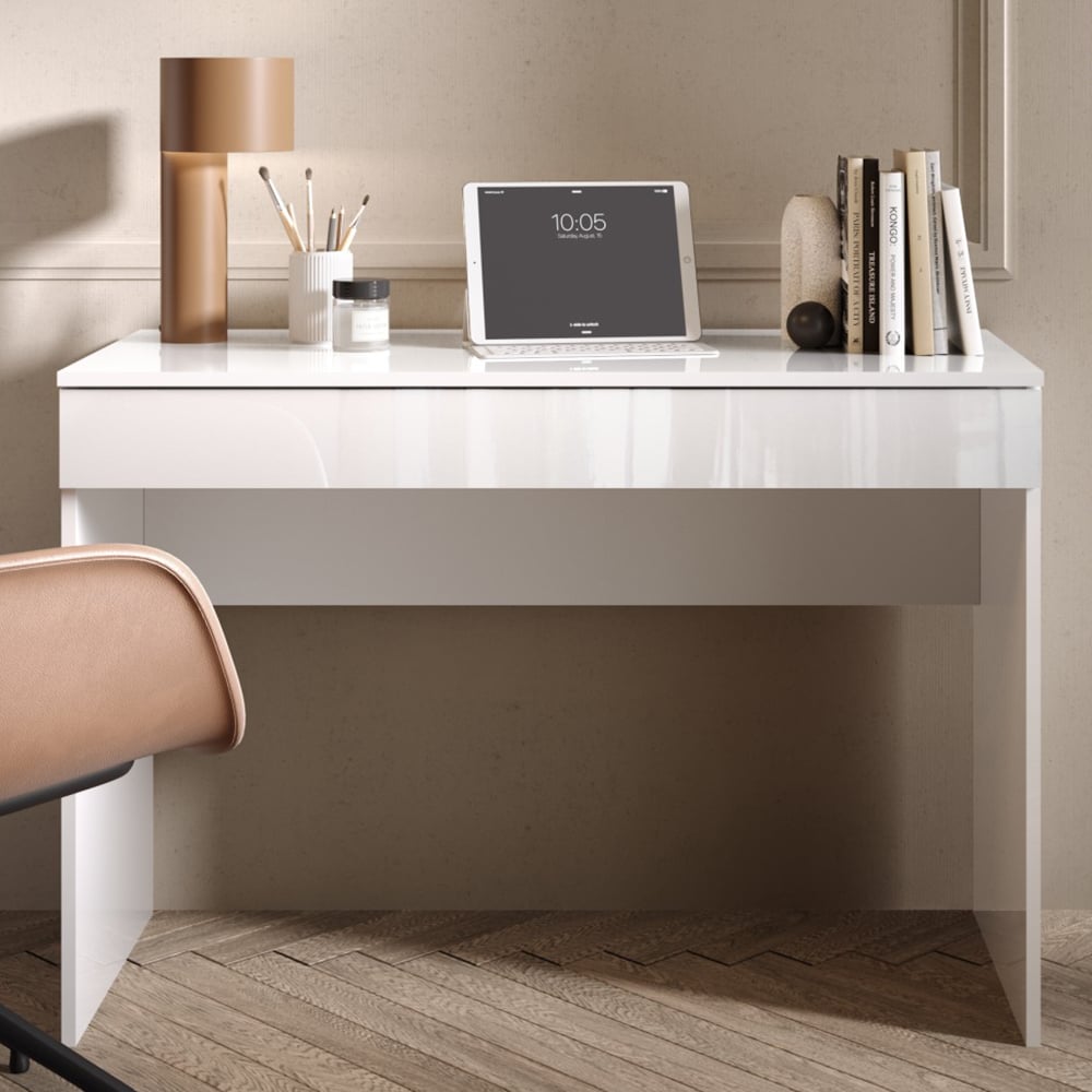 Salta Large High Gloss Laptop Desk With 1 Drawer In White