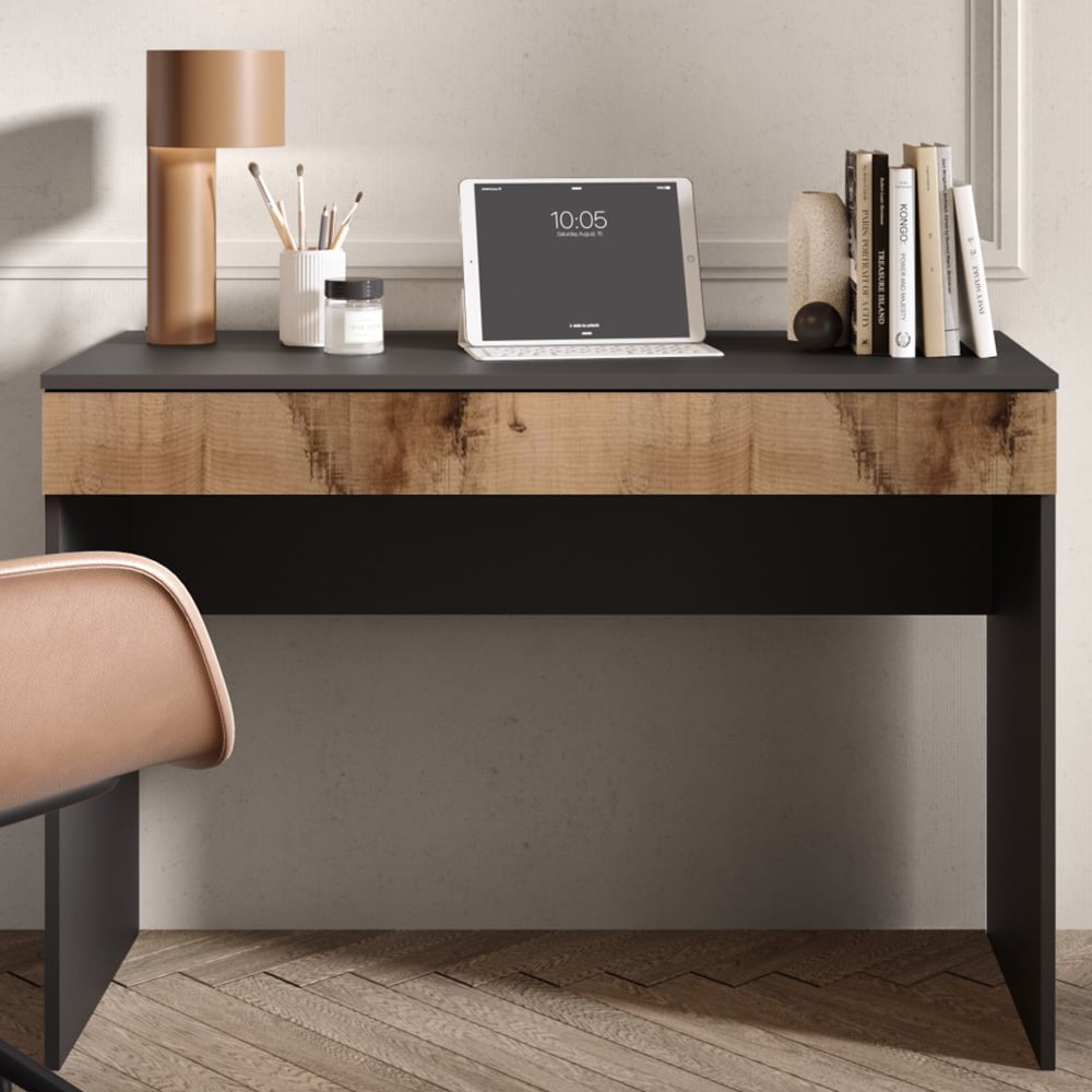 Salta Large Wooden Laptop Desk 1 Drawer In Black And Pearl Oak