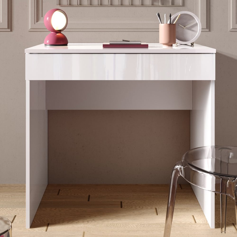 Salta Small High Gloss Laptop Desk With 1 Drawer In White