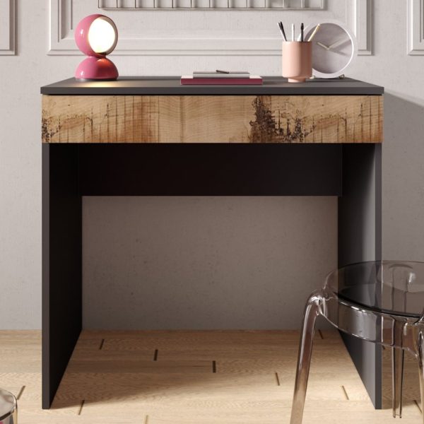 Salta Small Wooden Laptop Desk 1 Drawer In Black And Pearl Oak | Bed Sava