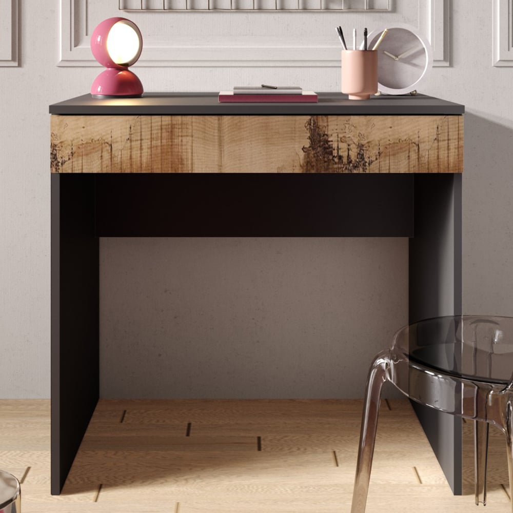 Salta Small Wooden Laptop Desk 1 Drawer In Black And Pearl Oak