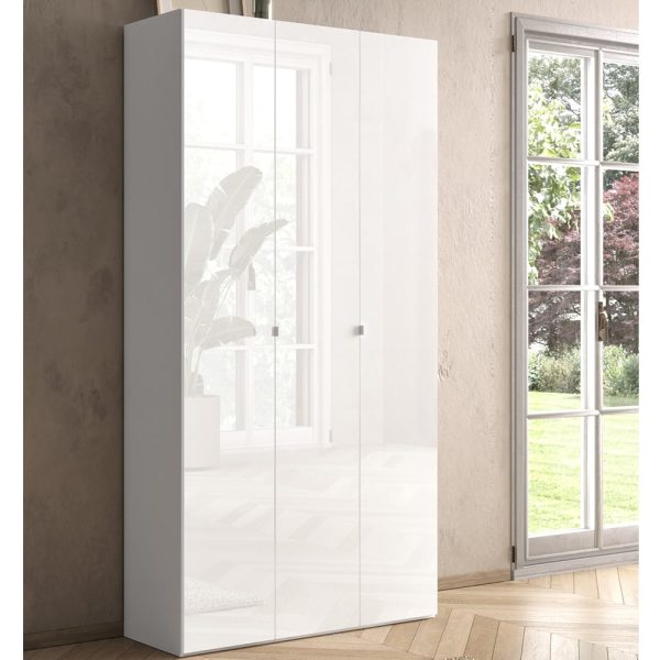 Salta Tall High Gloss Shoe Storage Cabinet With 3 Doors In White | Bed Sava