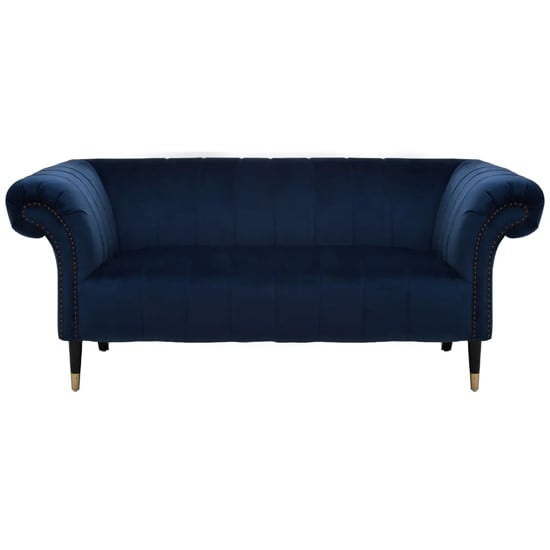 Salta Velvet 2 Seater Sofa In Midnight Blue With Pointed Legs