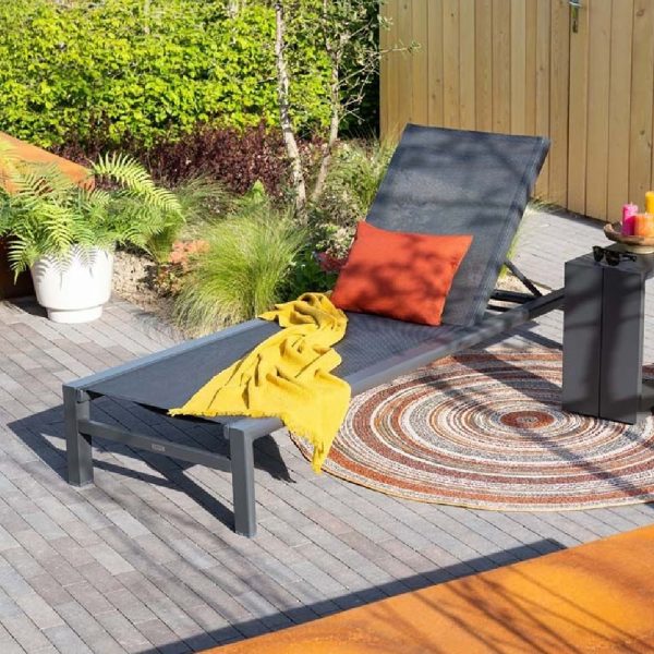 Saltake Aluminium Garden Adjustable Sun Lounger In Anthracite | Bed Sava