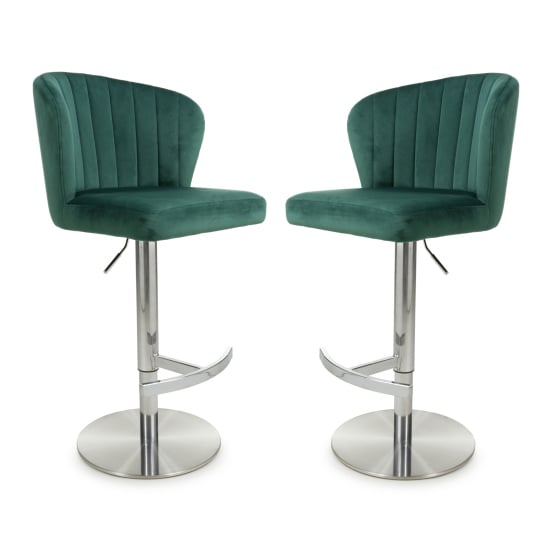 Solvo Green Velvet Bar Stools With Chrome Base In Pair