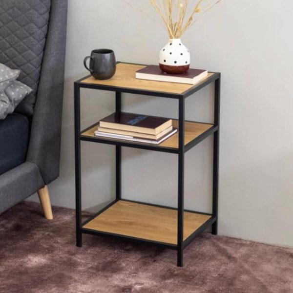 Salvo Wooden Bedside Table With 2 Shelves In Matt Wild Oak | Bed Sava
