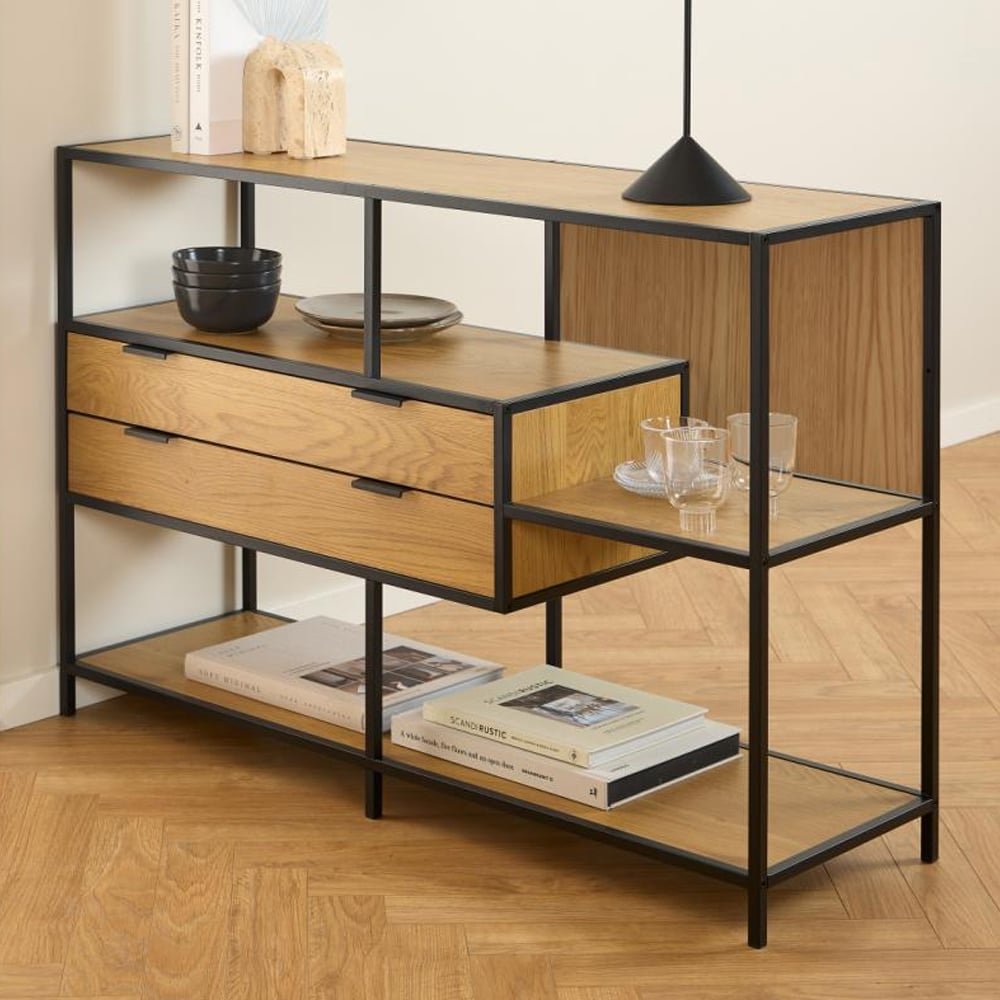Salvo Wooden Bookcase With 2 Drawers 3 Shelves In Matt Wild Oak