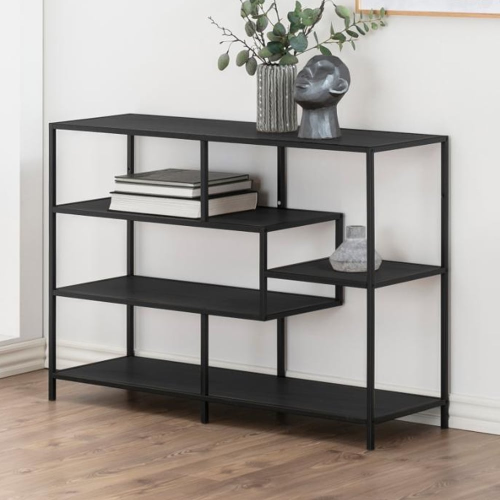Salvo Wooden Bookcase With 4 Shelves In Ash Black