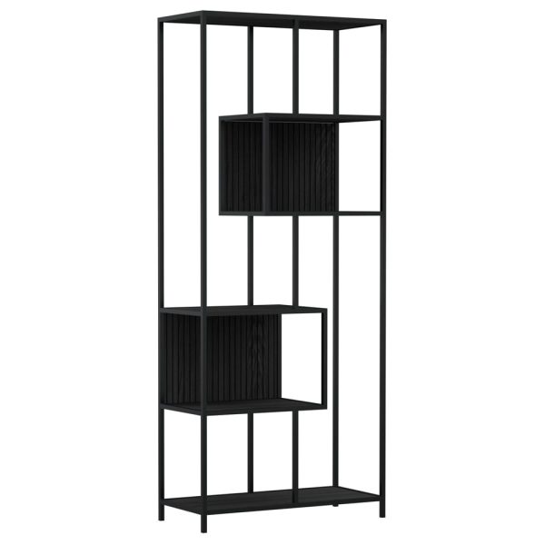 Salvo Wooden Bookcase With 5 Shelves And Back Panel In Ash Black | Bed Sava