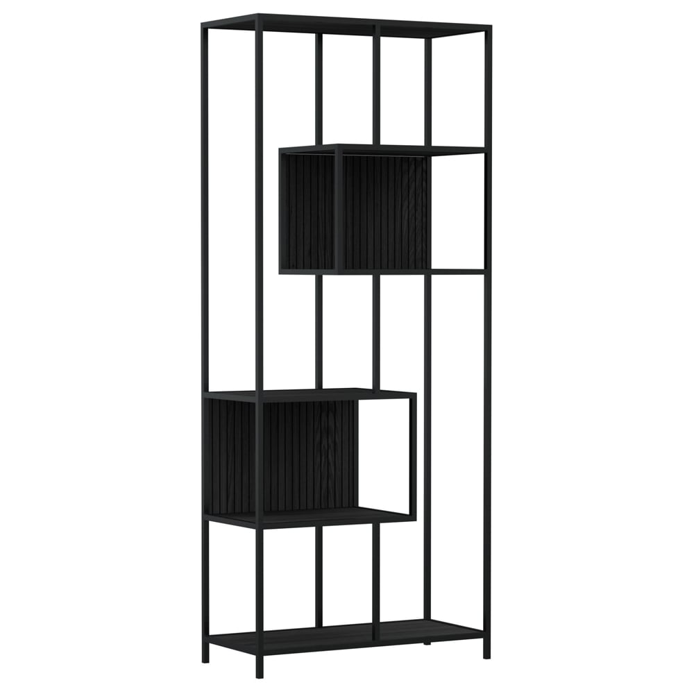 Salvo Wooden Bookcase With 5 Shelves And Back Panel In Ash Black