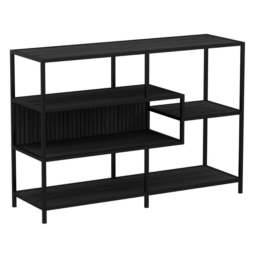 Salvo Wooden Bookcase With 4 Shelves And Back Panel In Ash Black