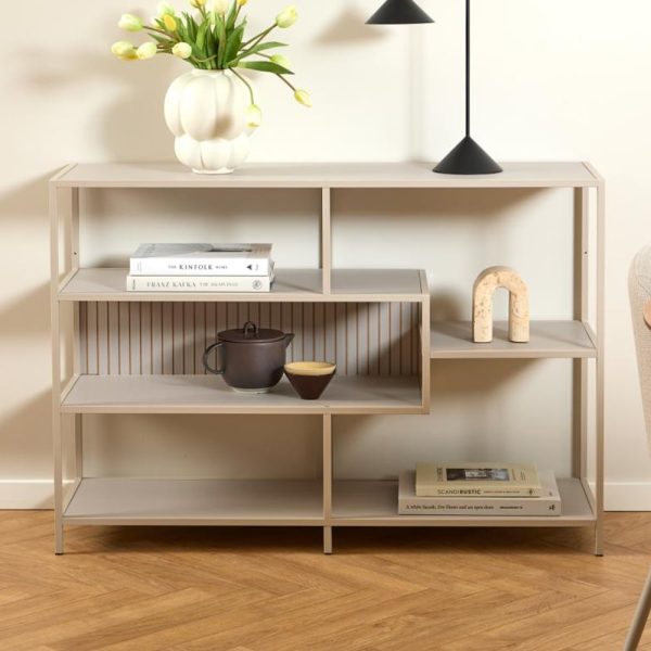 Salvo Wooden Bookcase With 4 Shelves And Back Panel In Grey | Bed Sava