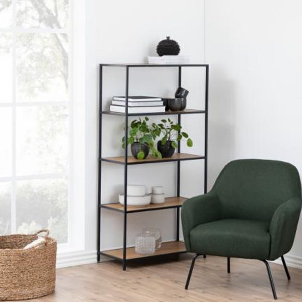 Salvo Wooden Bookcase With 4 Shelves In Matt Wild Oak | Bed Sava