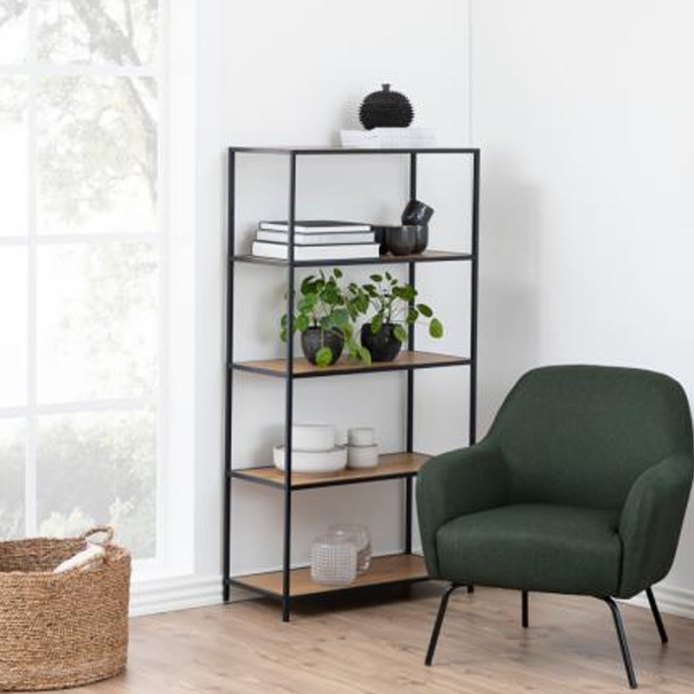 Salvo Wooden Bookcase With 4 Shelves In Matt Wild Oak
