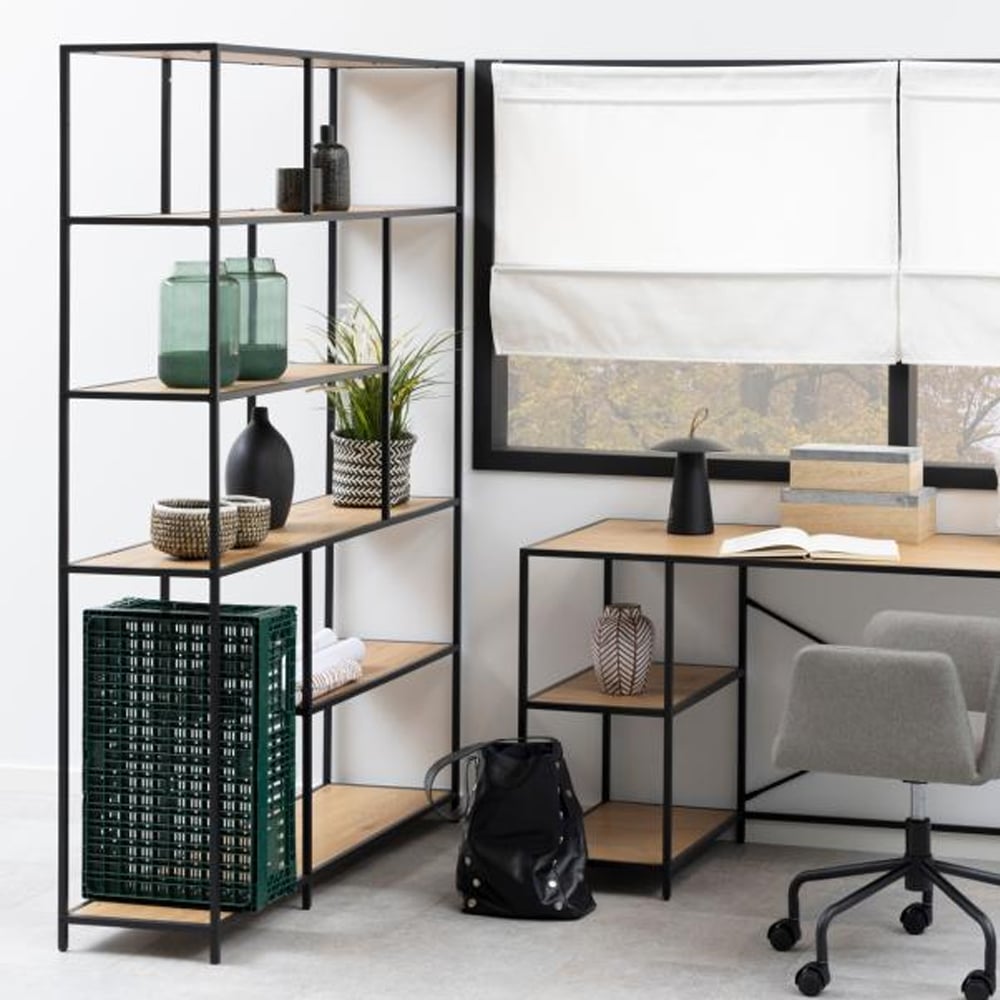 Salvo Wooden Bookcase With 5 Shelves In Matt Wild Oak