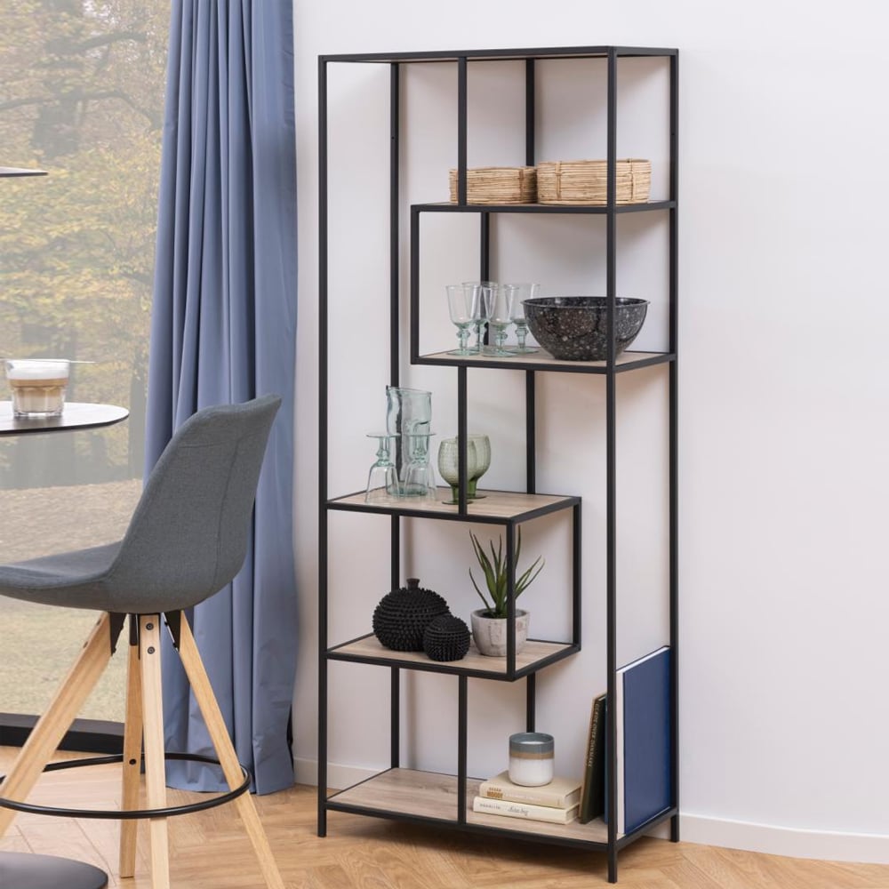 Salvo Wooden Bookcase With 5 Shelves In Sonoma Oak