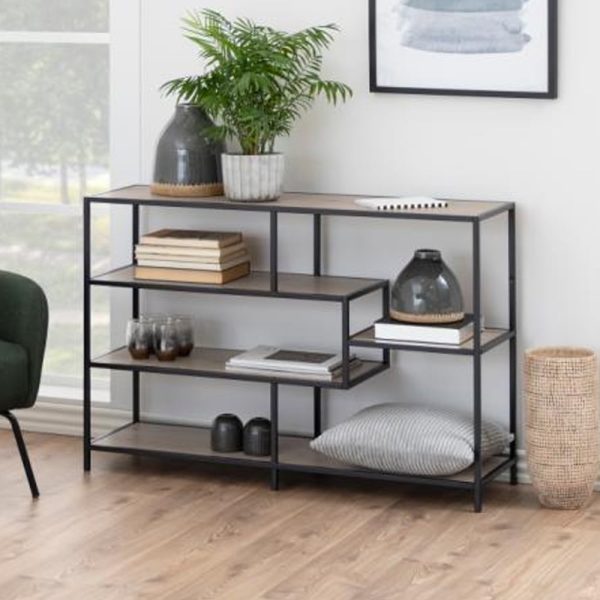 Salvo Wooden Bookcase With 4 Shelves In Sonoma Oak | Bed Sava