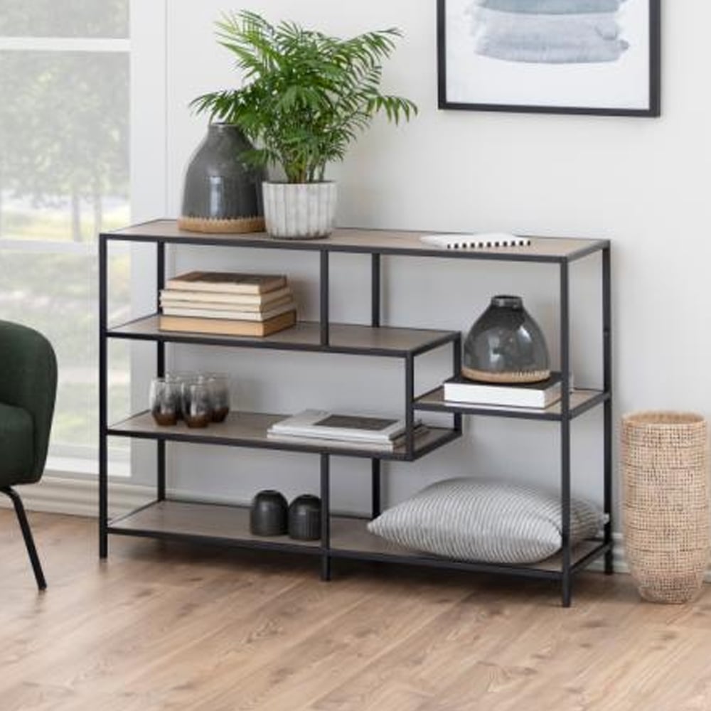 Salvo Wooden Bookcase With 4 Shelves In Sonoma Oak